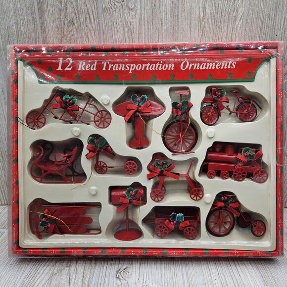 Vintage‎ 12 Transportation Ornaments Red Metal Made In Taiwan Builders Square - Picture 1 of 10